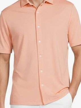 Roundtree & Yorke Peach Short-Sleeve Button-Down Shirt